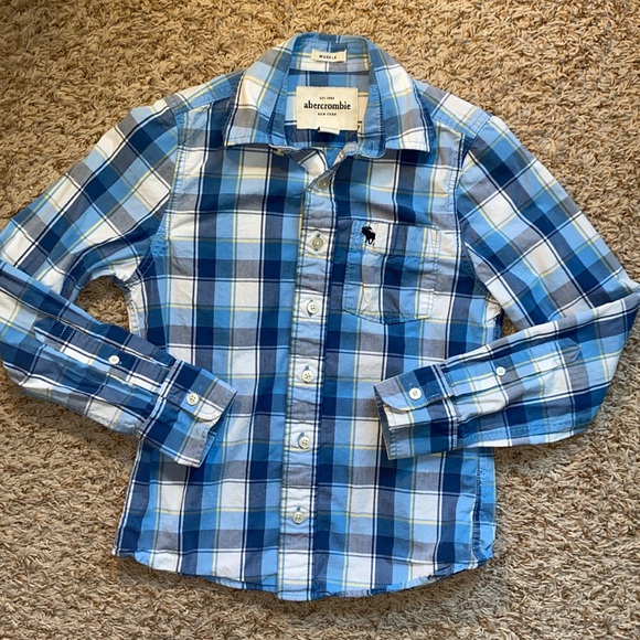 Abercrombie boys size small blue, white and yellow plaid button down. - Picture 1 of 4